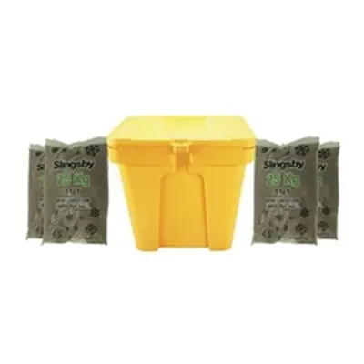 Heavy Duty Lockable Salt and Grit Bin Yellow 110L with Brown Rock Salt