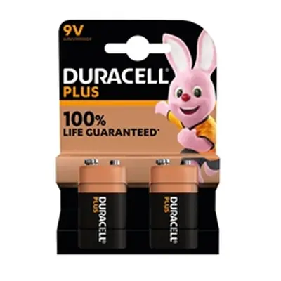 Duracell Plus 9V Battery Alkaline 100% Life (Pack of 2) 5011416