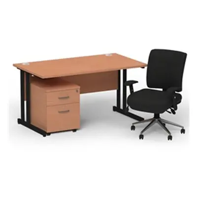 Impulse 1400 Black Cant Desk Beech + 2 Dr Mobile Ped & Chiro Black