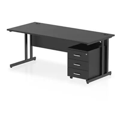 Impulse 1800x800 Desk Black/Black Cantilever Leg 3 Drawer Mobile Ped