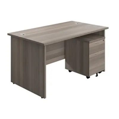 1400X800 Panel Rectangular Desk Grey Oak + 2 Drawer Ped