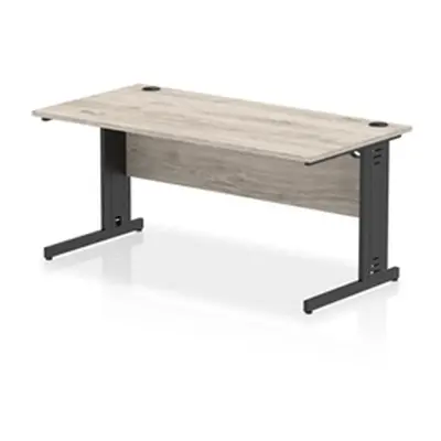 Impulse 1600x800mm Straight Desk Grey Oak Top Black Cable Managed Leg