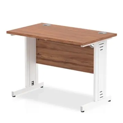 Impulse 1000 x 600mm Straight Desk Walnut Top White Cable Managed Leg