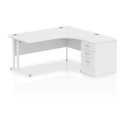 Impulse 1600 Right Crescent Desk White Cantilever Leg + Desk High Ped