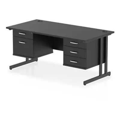 Impulse 1600x800 Desk Black/Black Cantilever 2 & 3 Drawer Fixed Peds