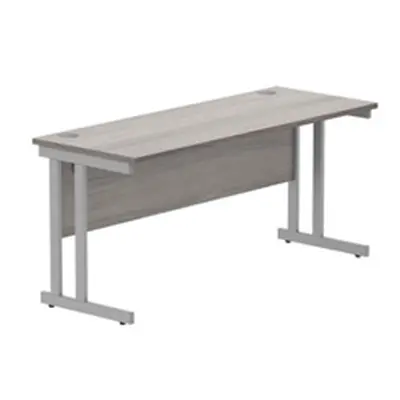 Office Rectangular Desk Double Cantilever 1600X600 Grey Oak/Silver