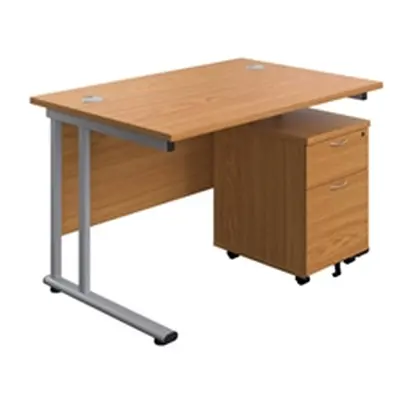 1200X800 Twin Rectangular Desk Nova Oak-Silver + Mobile 2 Drawer Ped