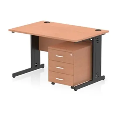 Impulse 1200x800 Desk Beech/Black Cable Managed Leg 3 Dr Mobile Ped