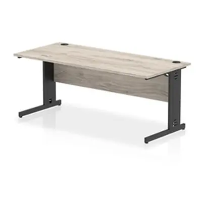 Impulse 1800x800mm Straight Desk Grey Oak Top Black Cable Managed Leg