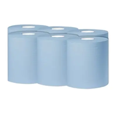 2Work 1-Ply Centrefeed Roll 300m Blue (6 Pack) KF03803