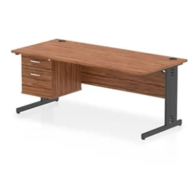 Impulse 1800x800 Desk Walnut/Black Cable Managed Leg 2 Dr Fixed Ped