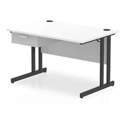 Impulse 1200x800 Desk Cantilever Leg White/Black 1x1 Drawer Fixed Ped