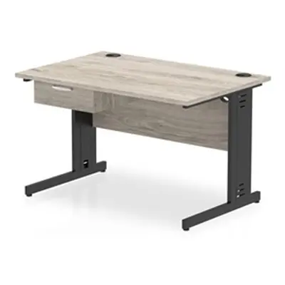 Impulse 1200x800 Desk Grey Oak/Black Cable Managed Leg 1 Dr Fixed Ped