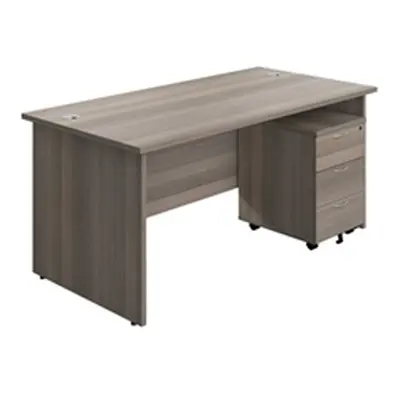 1600X800 Panel Rectangular Desk Grey Oak + 3 Drawer Ped