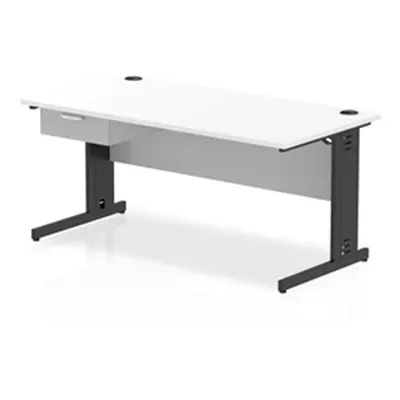 Impulse 1600x800 Desk White Top Black Cable Managed Leg 1 Dr Fixed Ped