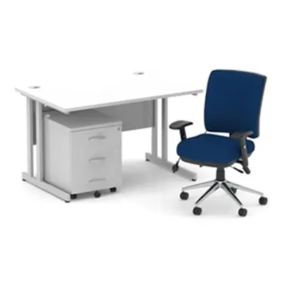 Impulse 1200 Desk Cantilever White/Silver 3 Dr Mobile Ped Blue Chair