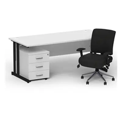 Impulse 1800 Black Cant Desk White + 3 Dr Mobile Ped & Chiro Black