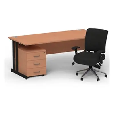 Impulse 1800 Black Cant Desk Beech + 3 Dr Mobile Ped & Chiro Black