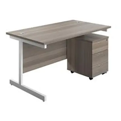 1600X800 Rectangular Desk Grey Oak - White & 3 Drawer Pedestal Bundle