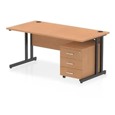 Impulse 1600x800 Desk Oak/Black Cantilever Leg 3 Drawer Mobile Ped