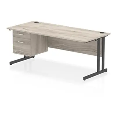 Impulse 1800x800 Desk Grey Oak/Black Cantilever 1x2 Drawer Fixed Ped