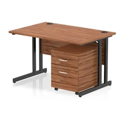 Impulse 1200x800 Desk Walnut/Black Cantilever Leg 2 Drawer Mobile Ped