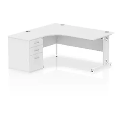 Impulse 1600 Left Crescent Desk White Cable Managed + Desk High Ped