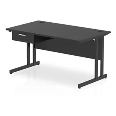 Impulse 1400x800 Desk Black/Black Cantilever Leg 1x1 Drawer Fixed Ped