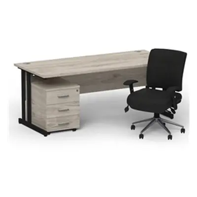 Impulse 1800 Black Cant Desk Grey Oak + 3 Dr Mobile Ped & Chiro Black