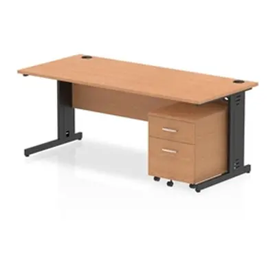 Impulse 1800x800 Desk Oak/Black Cable Managed Leg 2 Drawer Mobile Ped