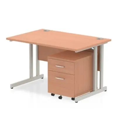 Impulse 1200x800mm Desk Beech Top Silver Cantilever Leg and Mobile Ped