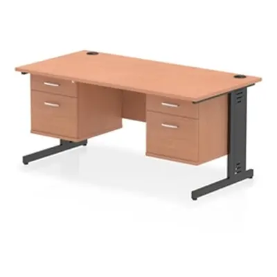 Impulse 1600x800 Desk Beech/Black Cable Managed 2x2 Drawer Fixed Peds