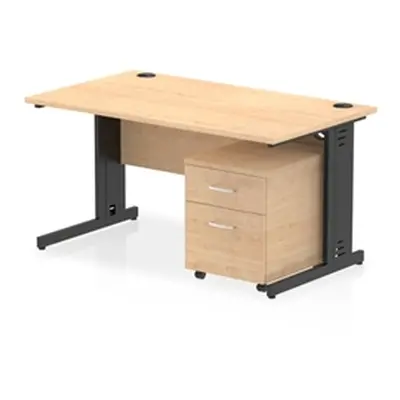 Impulse 1400x800 Desk Maple/Black Cable Managed 2 Drawer Mobile Ped