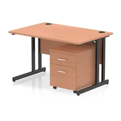 Impulse 1200x800 Desk Beech/Black Cantilever Leg 2 Drawer Mobile Ped