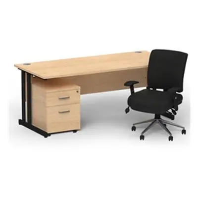 Impulse 1800 Black Cant Desk Maple + 2 Dr Mobile Ped & Chiro Black