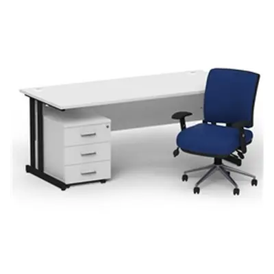 Impulse 1800 Black Cant Desk White + 3 Dr Mobile Ped & Chiro Blue