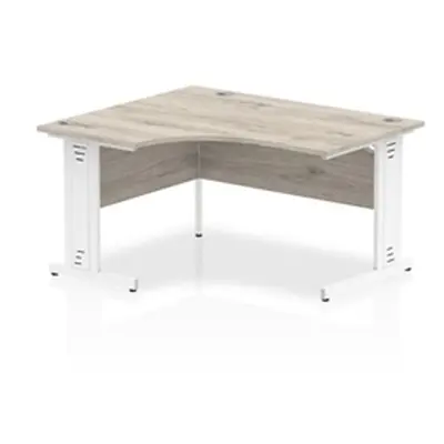 Impulse 1400mm Left Crescent Desk Grey Oak Top White Cable Managed Leg