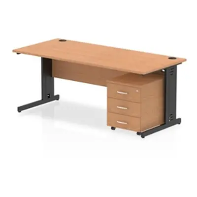 Impulse 1800x800 Desk Oak/Black Cable Managed Leg 3 Drawer Mobile Ped