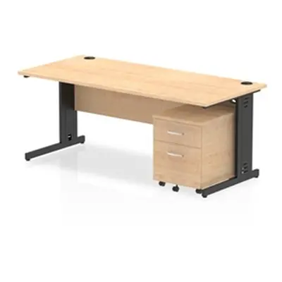 Impulse 1800x800 Desk Maple/Black Cable Managed 2 Drawer Mobile Ped