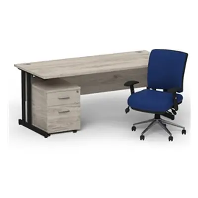 Impulse 1800 Black Cant Desk Grey Oak + 2 Dr Mobile Ped & Chiro Blue