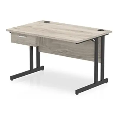 Impulse 1200x800 Desk Grey Oak/Black Cantilever Leg 1 Drawer Fixed Ped