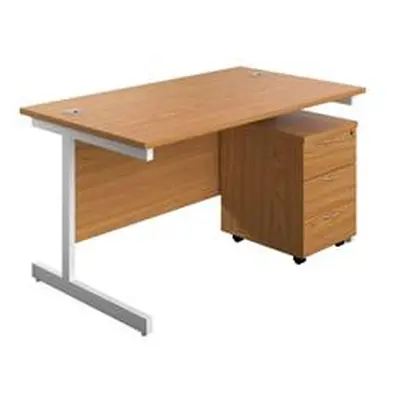 1400X800 Rectangular Desk Nova Oak - White & 3 Drawer Pedestal Bundle