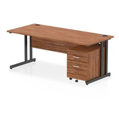 Impulse 1800x800 Desk Walnut/Black Cantilever Leg 2 Drawer Mobile Ped