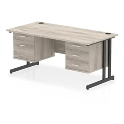 Impulse 1600x800 Desk Grey Oak/Black Cantilever 2 & 3 Drawer Fixed Ped