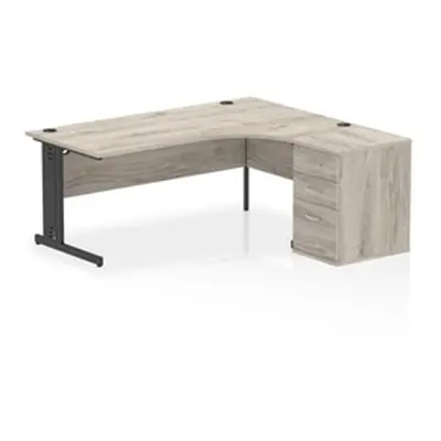 Impulse 1800 RH Crescent Desk Grey Oak/Black Cable Managed 600 DH Ped