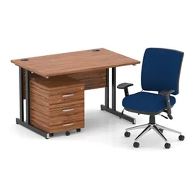 Impulse 1200 Desk Walnut/Black Cantilever 3 Dr Mobile Ped Blue Chair