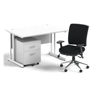 Impulse 1200 Desk White/White Cantilever 2 Dr Mobile Ped Black Chair