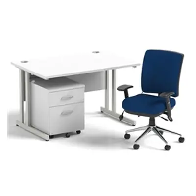 Impulse 1200 Desk Cantilever White/Silver 2 Dr Mobile Ped Blue Chair