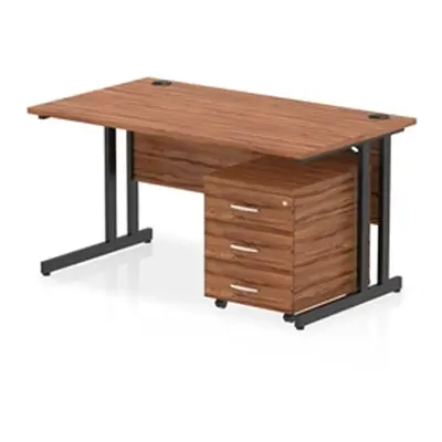 Impulse 1400x800 Desk Walnut/Black Cantilever Leg 3 Drawer Mobile Ped