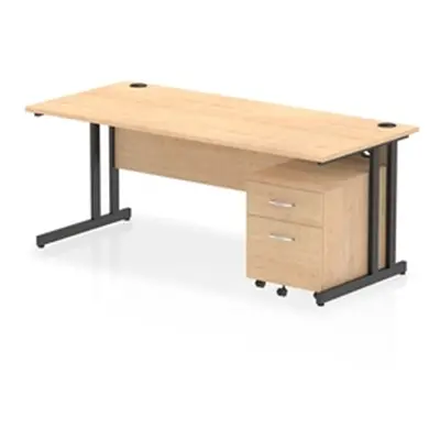 Impulse 1800x800 Desk Maple/Black Cantilever Leg 2 Drawer Mobile Ped